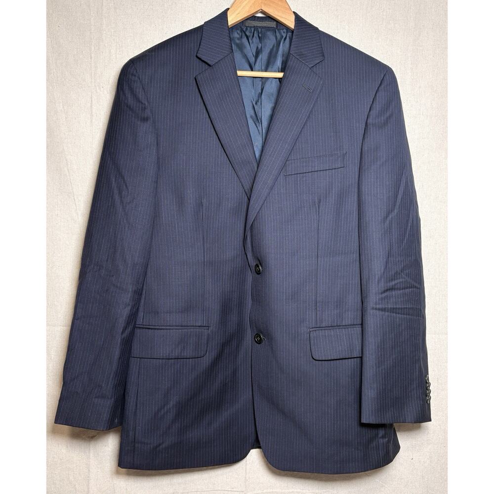 Michael Kors Suit Jacket 40R 100% Wool Blue Pinstripe‎ Blazer Designer